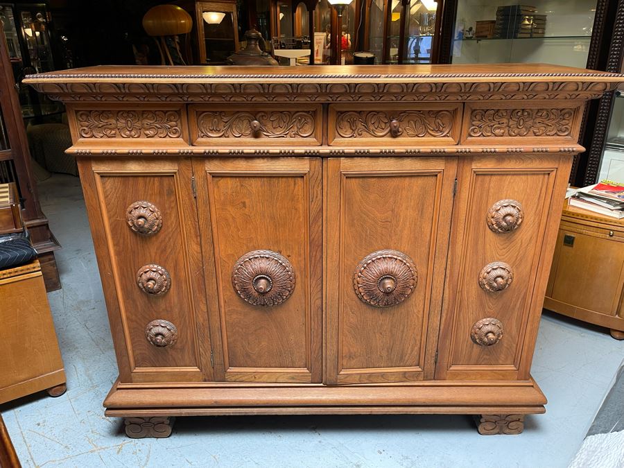 Antique Italian Walnut Sideboard Cabinet 59W X 17D X 51H [Photo 2]