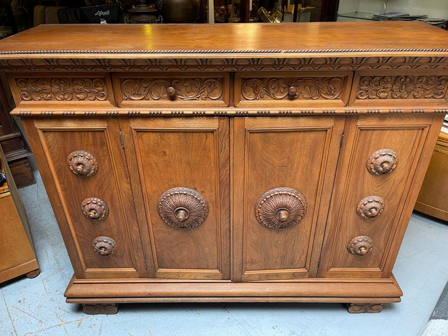 Antique Italian Walnut Sideboard Cabinet 59W X 17D X 51H [Photo 5]