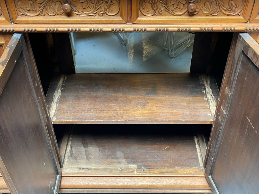 Antique Italian Walnut Sideboard Cabinet 59W X 17D X 51H [Photo 11]