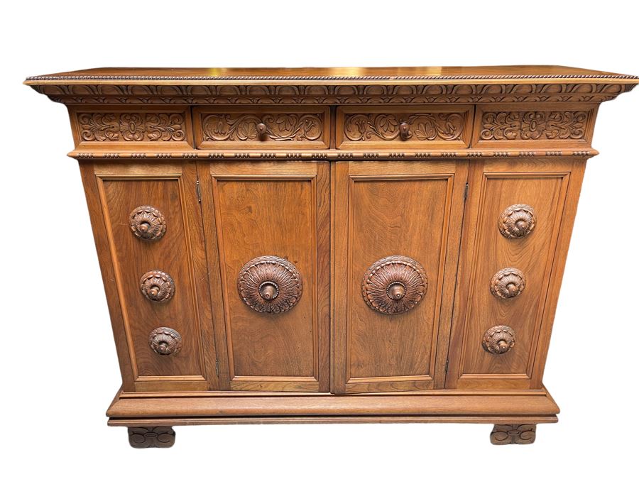 Antique Italian Walnut Sideboard Cabinet 59W X 17D X 51H [Photo 12]