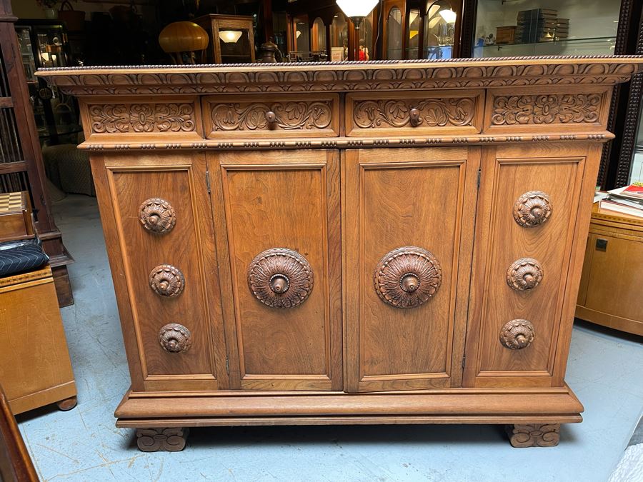 Antique Italian Walnut Sideboard Cabinet 59W X 17D X 51H [Photo 4]