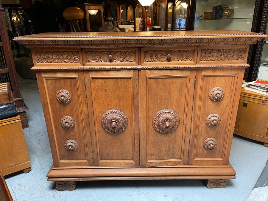 Antique Italian Walnut Sideboard Cabinet 59W X 17D X 51H [Photo 3]
