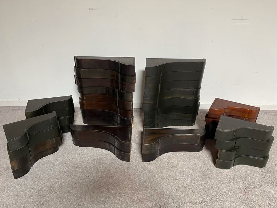 Collection Of Mid-Century Wooden Wall Shelving Brackets 2 Sizes: 16'L And 11'L [Photo 4]