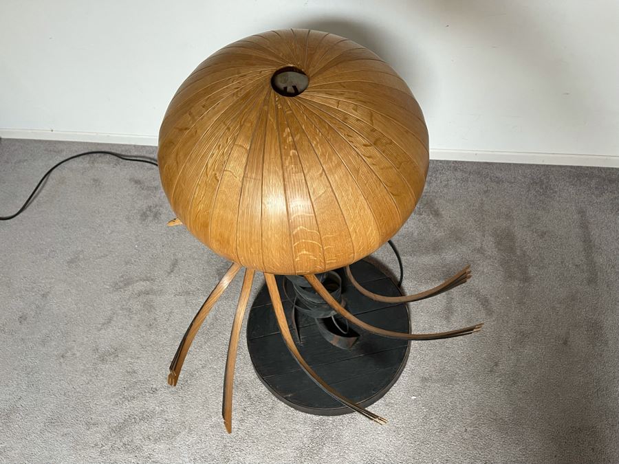 Large One-Of-A-Kind Studio Sculptural Jelly Fish Freestanding Floor Lamp Spring Made Of Wood, Metal And Tequilla Cask Base - Projects Horseshoe On Ceiling 3'W X 40'H [Photo 5]