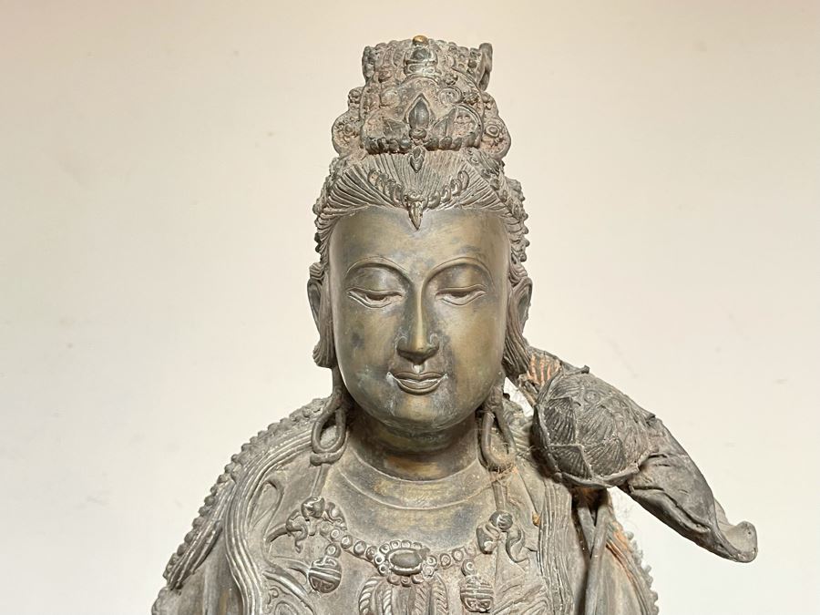 Large 42' Tall Chinese Bronze Standing Guan Yin Buddha Statue Standing On Toad Standing On Lotus Pedestal 19'W X 42'H [Photo 8]