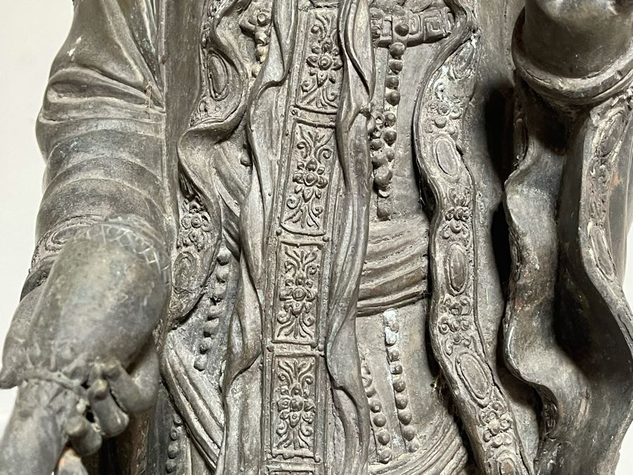 Large 42' Tall Chinese Bronze Standing Guan Yin Buddha Statue Standing On Toad Standing On Lotus Pedestal 19'W X 42'H [Photo 16]