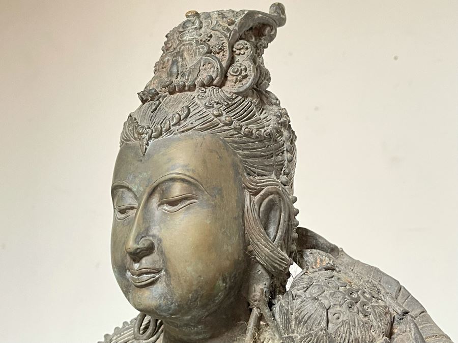 Large 42' Tall Chinese Bronze Standing Guan Yin Buddha Statue Standing On Toad Standing On Lotus Pedestal 19'W X 42'H [Photo 12]