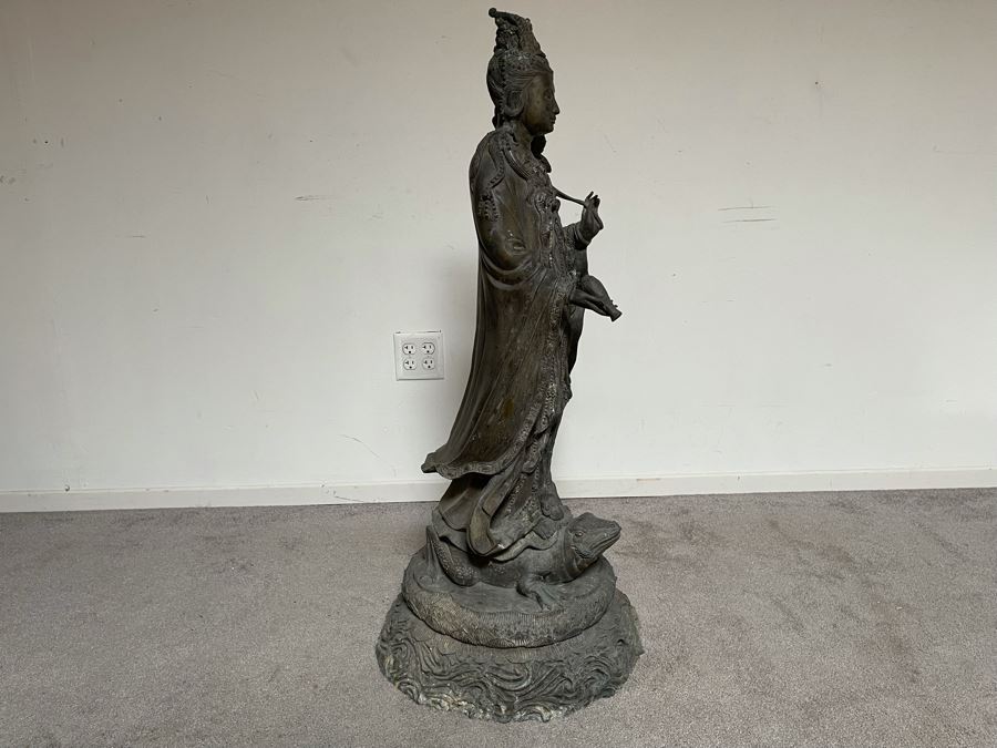 Large 42' Tall Chinese Bronze Standing Guan Yin Buddha Statue Standing On Toad Standing On Lotus Pedestal 19'W X 42'H [Photo 26]