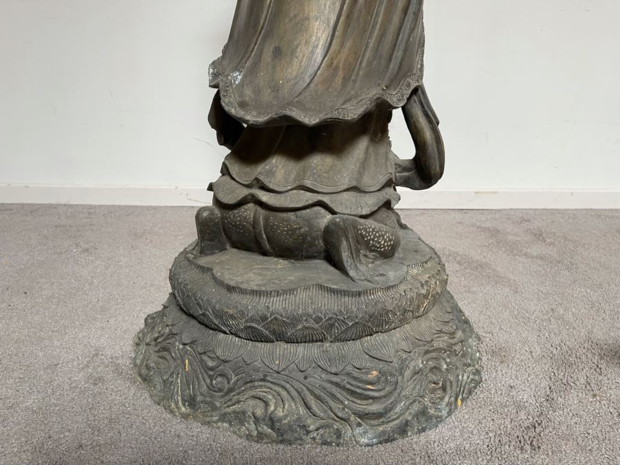 Large 42' Tall Chinese Bronze Standing Guan Yin Buddha Statue Standing On Toad Standing On Lotus Pedestal 19'W X 42'H [Photo 32]