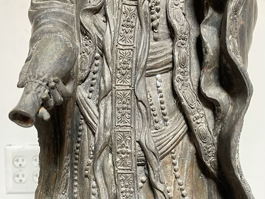 Large 42' Tall Chinese Bronze Standing Guan Yin Buddha Statue Standing On Toad Standing On Lotus Pedestal 19'W X 42'H [Photo 18]