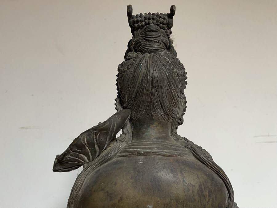 Large 42' Tall Chinese Bronze Standing Guan Yin Buddha Statue Standing On Toad Standing On Lotus Pedestal 19'W X 42'H [Photo 33]