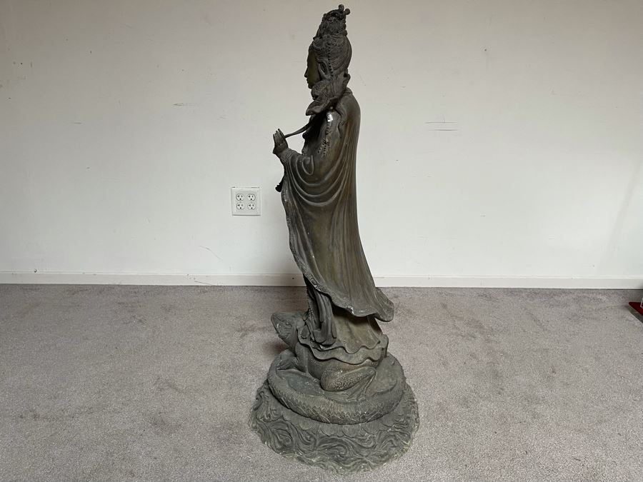 Large 42' Tall Chinese Bronze Standing Guan Yin Buddha Statue Standing On Toad Standing On Lotus Pedestal 19'W X 42'H [Photo 34]