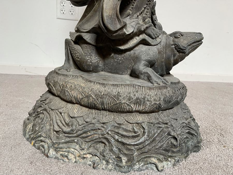 Large 42' Tall Chinese Bronze Standing Guan Yin Buddha Statue Standing On Toad Standing On Lotus Pedestal 19'W X 42'H [Photo 29]