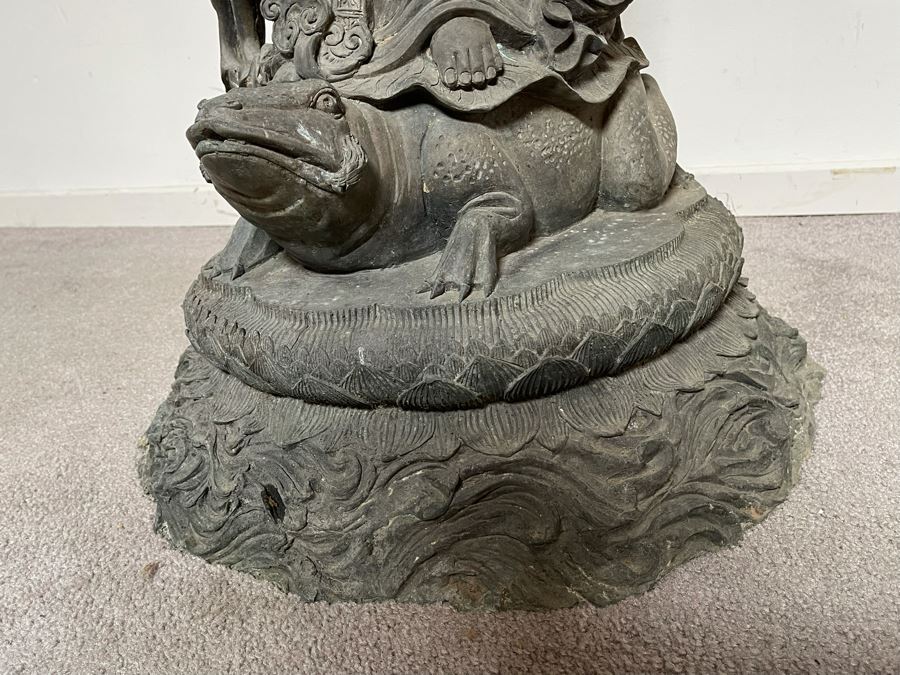 Large 42' Tall Chinese Bronze Standing Guan Yin Buddha Statue Standing On Toad Standing On Lotus Pedestal 19'W X 42'H [Photo 6]