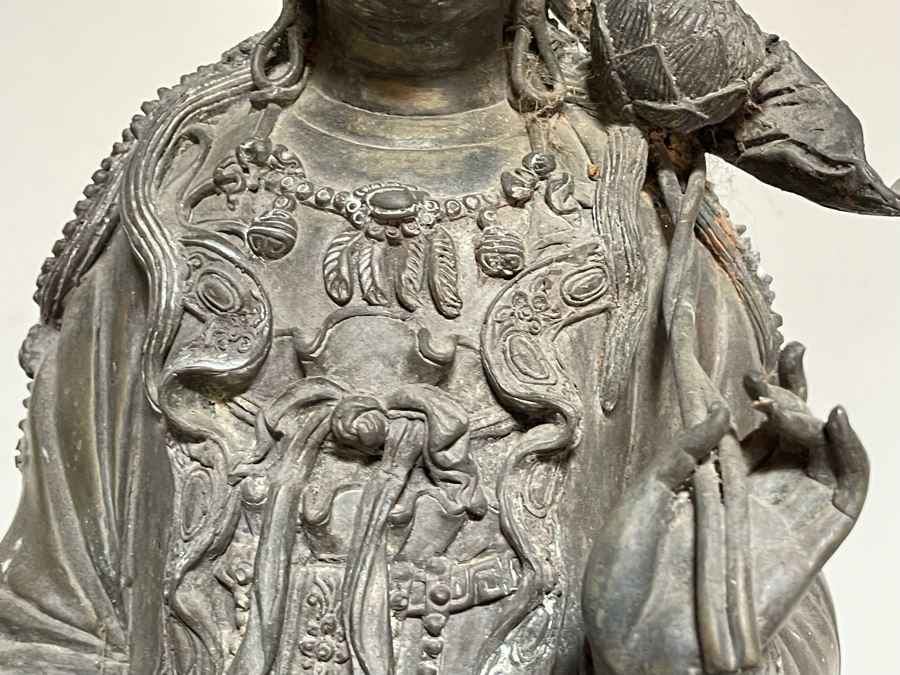 Large 42' Tall Chinese Bronze Standing Guan Yin Buddha Statue Standing On Toad Standing On Lotus Pedestal 19'W X 42'H [Photo 14]