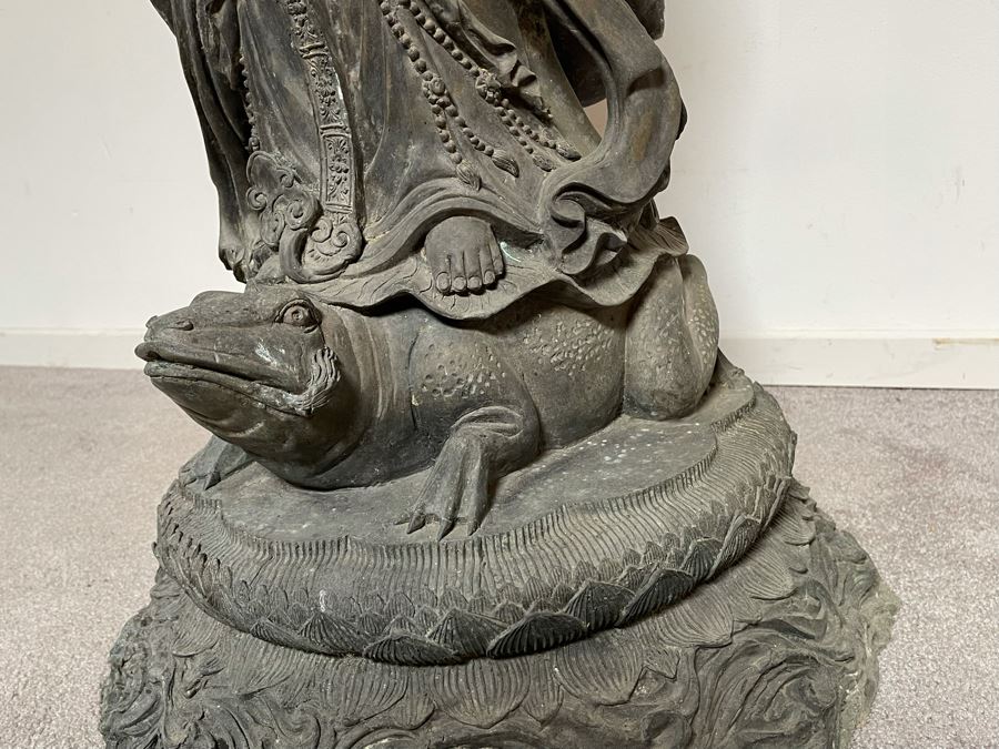 Large 42' Tall Chinese Bronze Standing Guan Yin Buddha Statue Standing On Toad Standing On Lotus Pedestal 19'W X 42'H [Photo 7]