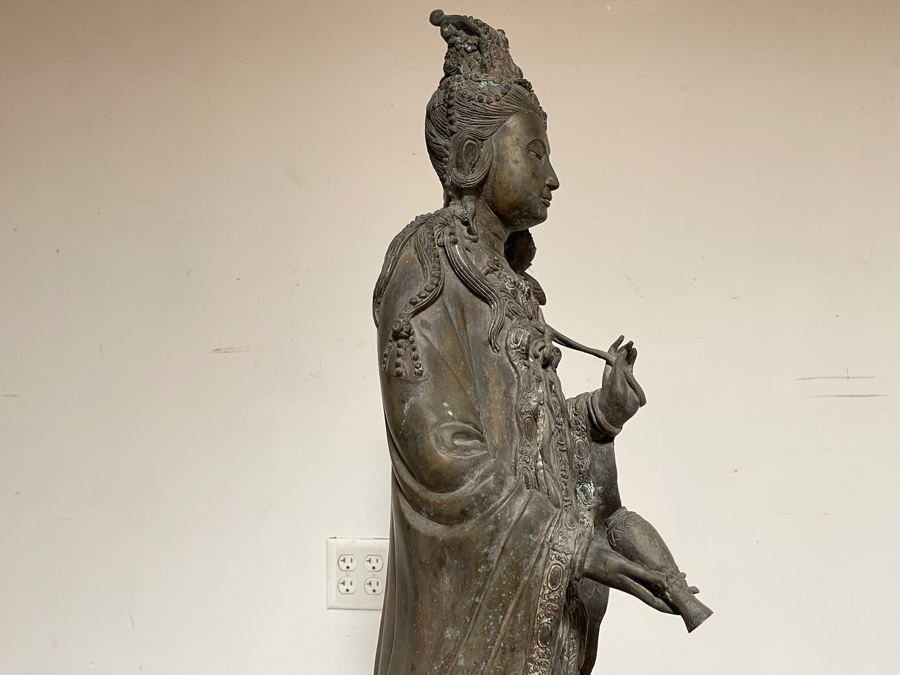 Large 42' Tall Chinese Bronze Standing Guan Yin Buddha Statue Standing On Toad Standing On Lotus Pedestal 19'W X 42'H [Photo 30]