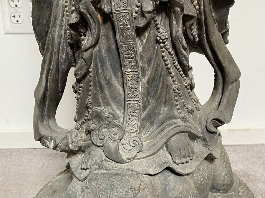 Large 42' Tall Chinese Bronze Standing Guan Yin Buddha Statue Standing On Toad Standing On Lotus Pedestal 19'W X 42'H [Photo 20]