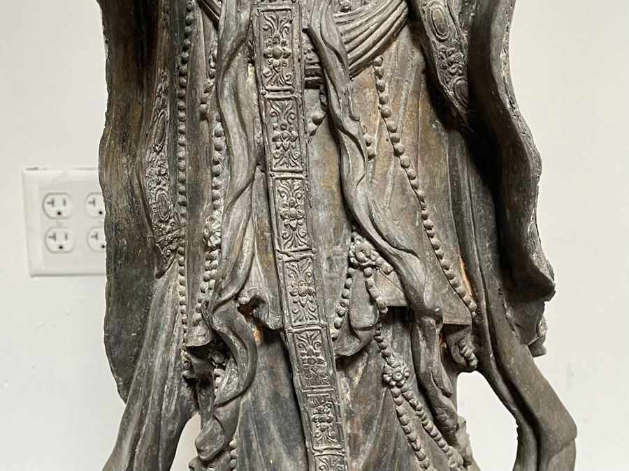 Large 42' Tall Chinese Bronze Standing Guan Yin Buddha Statue Standing On Toad Standing On Lotus Pedestal 19'W X 42'H [Photo 19]