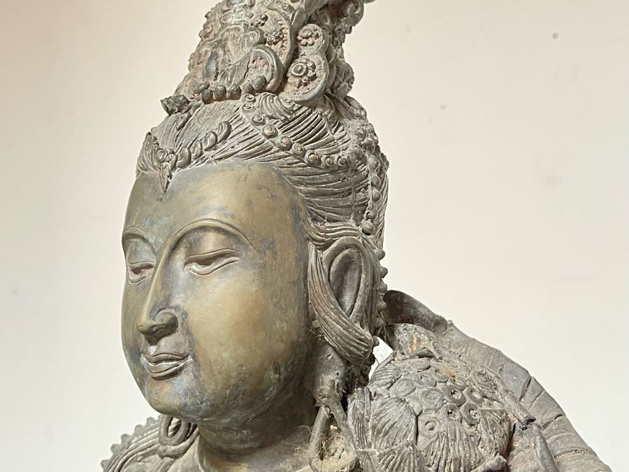 Large 42' Tall Chinese Bronze Standing Guan Yin Buddha Statue Standing On Toad Standing On Lotus Pedestal 19'W X 42'H [Photo 11]