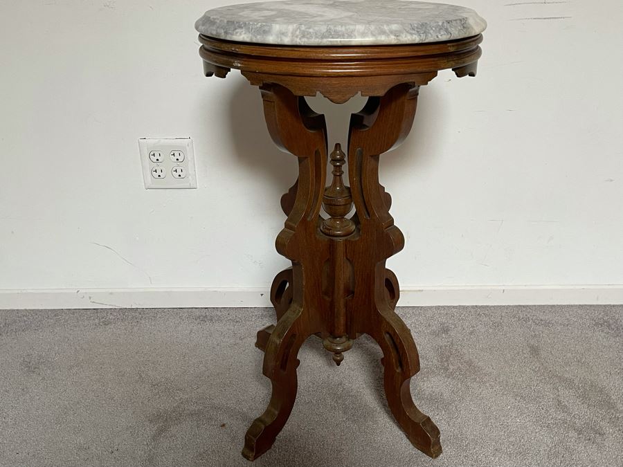 Eastlake Victorian Marble Top Side Table Fern Stand 18W X 14D X 30H [Photo 3]
