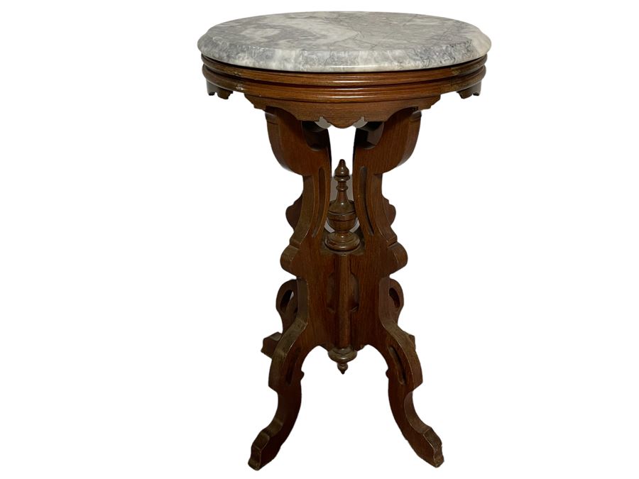 Eastlake Victorian Marble Top Side Table Fern Stand 18W X 14D X 30H [Photo 1]