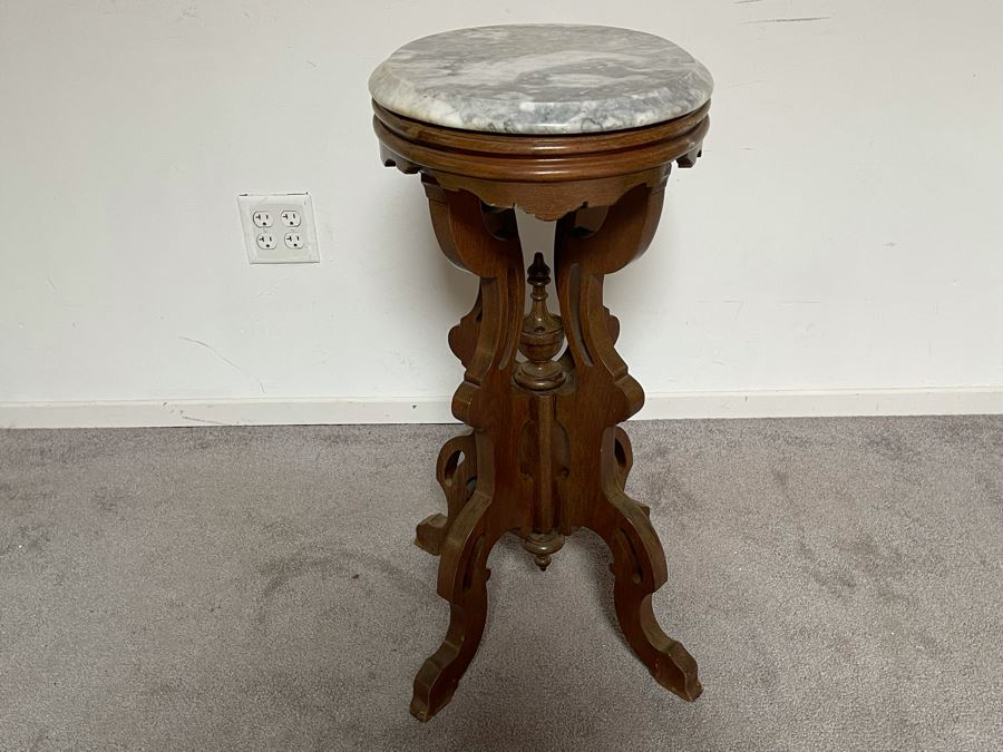 Eastlake Victorian Marble Top Side Table Fern Stand 18W X 14D X 30H [Photo 6]