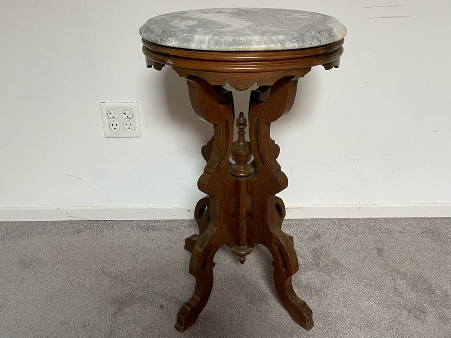 Eastlake Victorian Marble Top Side Table Fern Stand 18W X 14D X 30H [Photo 2]