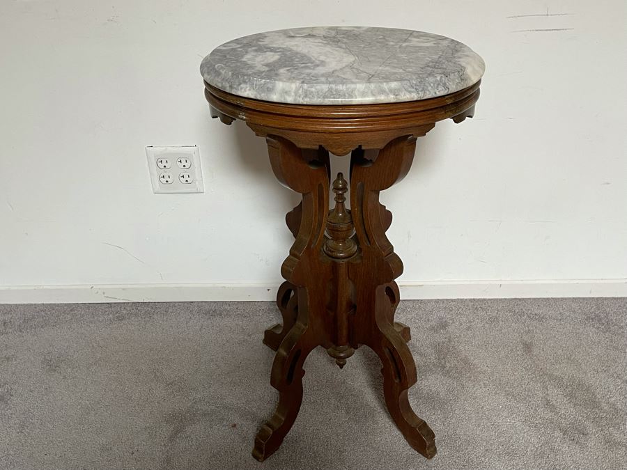 Eastlake Victorian Marble Top Side Table Fern Stand 18W X 14D X 30H [Photo 4]
