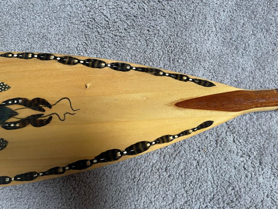 5' Wooden Oar With Handcrafted Feather Design [Photo 4]