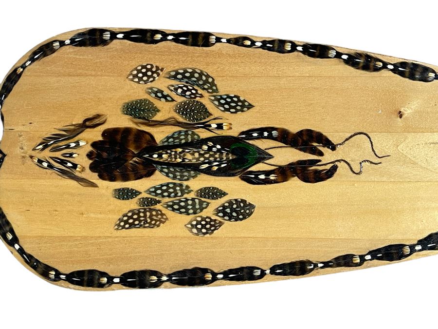 5' Wooden Oar With Handcrafted Feather Design [Photo 3]