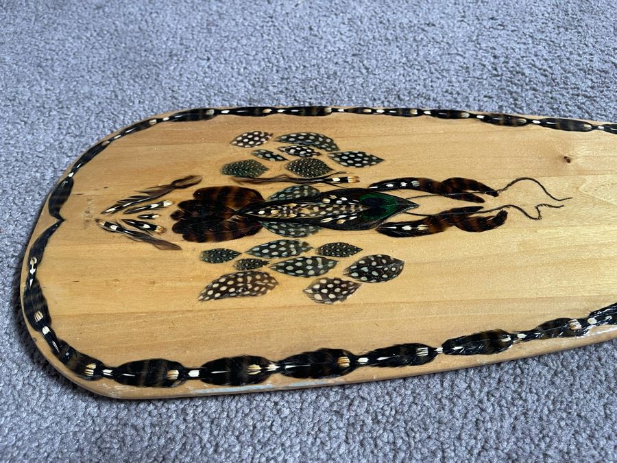 5' Wooden Oar With Handcrafted Feather Design [Photo 5]