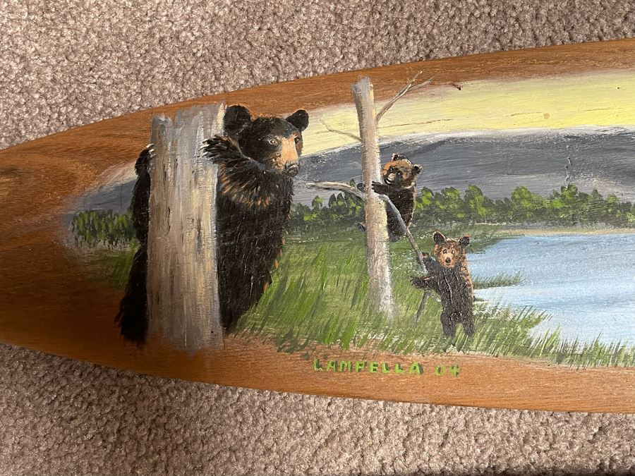 (3) Vintage Wooden Oars Paddles Including One Hand Painted Oar By Lampella 5'L And 4.5'L [Photo 4]
