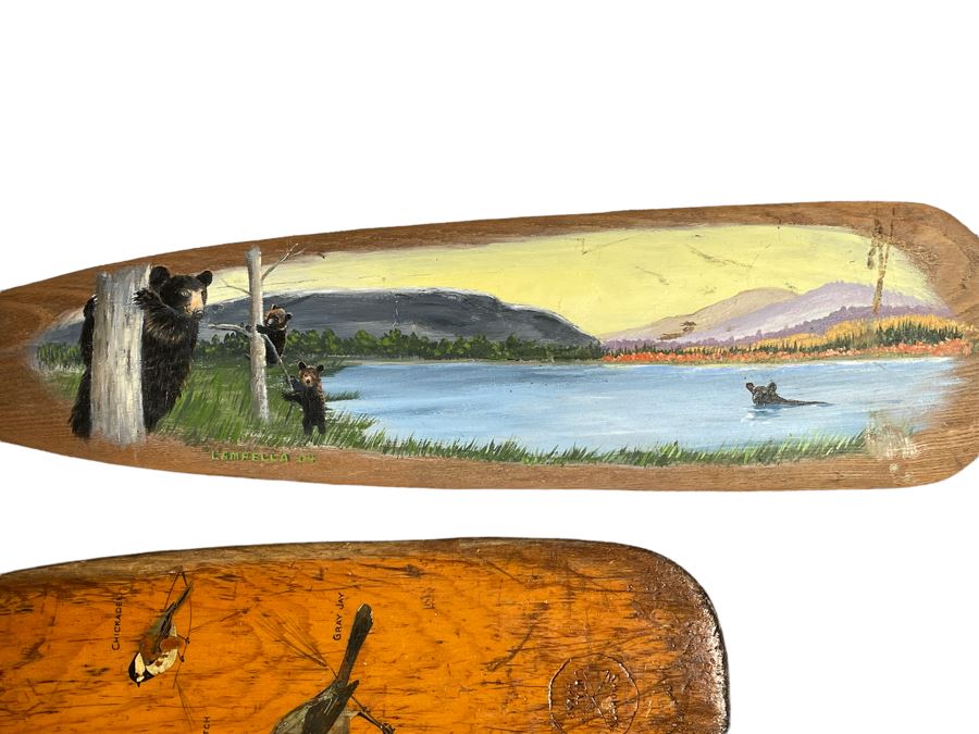 (3) Vintage Wooden Oars Paddles Including One Hand Painted Oar By Lampella 5'L And 4.5'L [Photo 10]