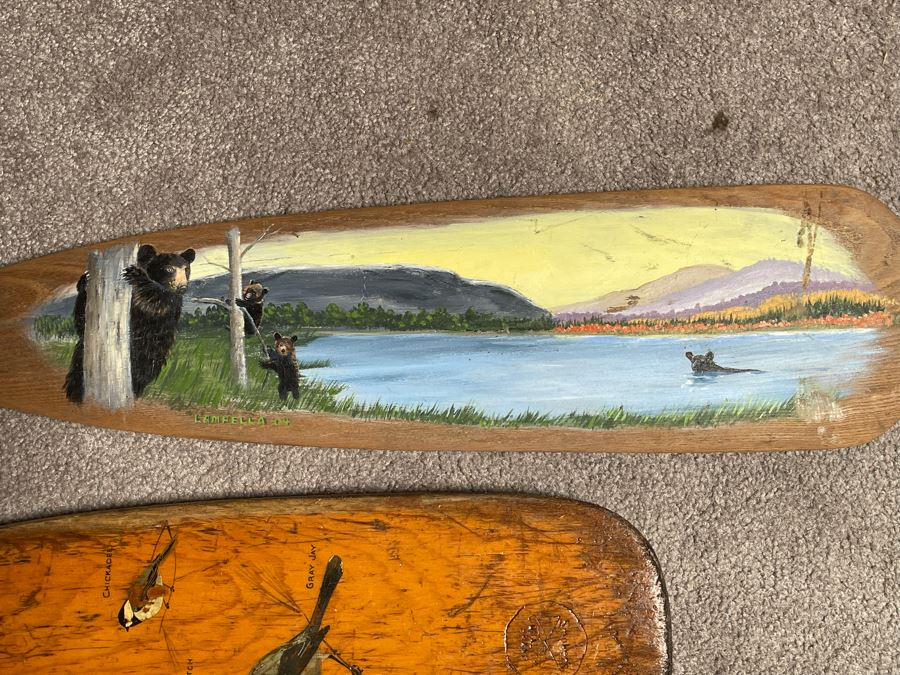 (3) Vintage Wooden Oars Paddles Including One Hand Painted Oar By Lampella 5'L And 4.5'L [Photo 3]
