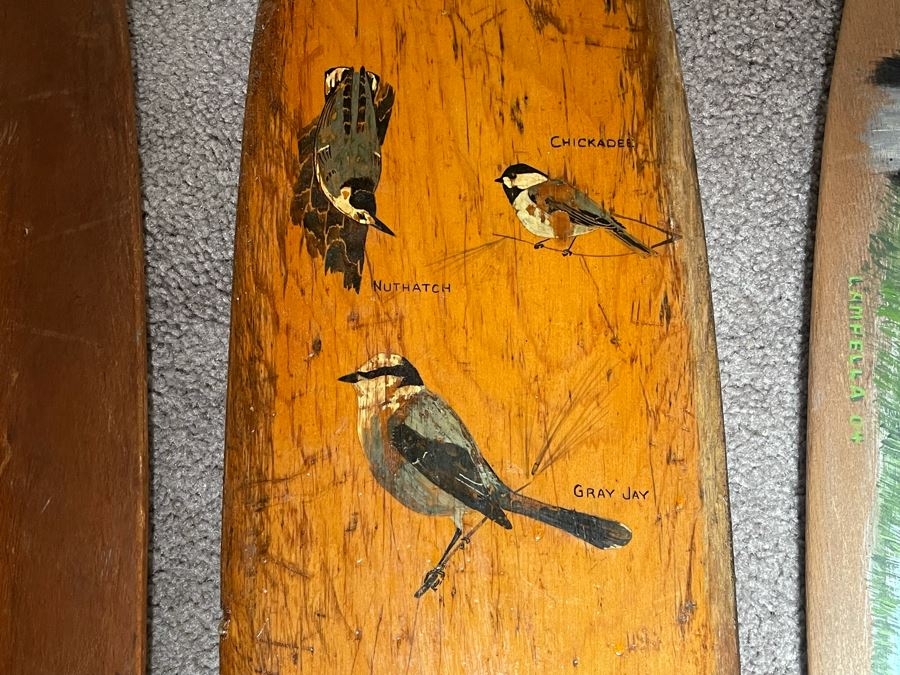 (3) Vintage Wooden Oars Paddles Including One Hand Painted Oar By Lampella 5'L And 4.5'L [Photo 6]