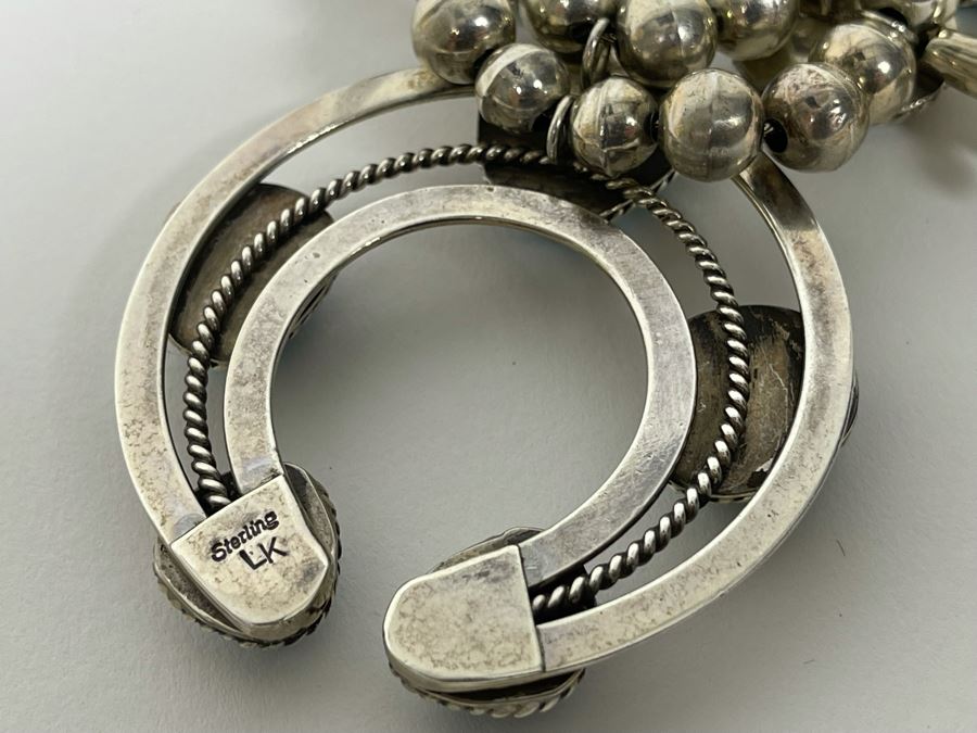 Vintage Native American Squash Blossom Necklace Sterling Silver Turquoise Signed LK Lucian Koinva Hopi 198.3g [Photo 3]