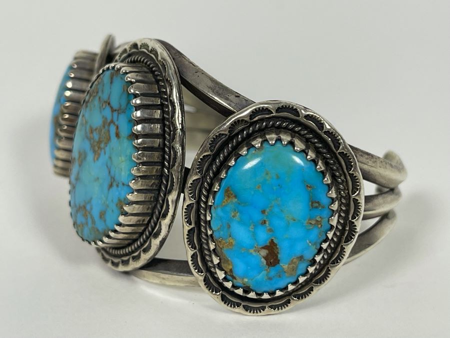 Vintage Redwater Native American Navajo Sterling Silver Turquoise Cuff Bracelet Window Rock AZ 2.5W 78.3g [Photo 5]