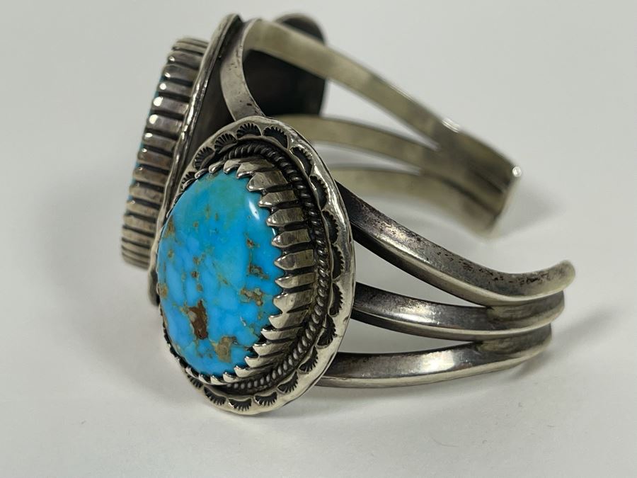 Vintage Redwater Native American Navajo Sterling Silver Turquoise Cuff Bracelet Window Rock AZ 2.5W 78.3g [Photo 7]