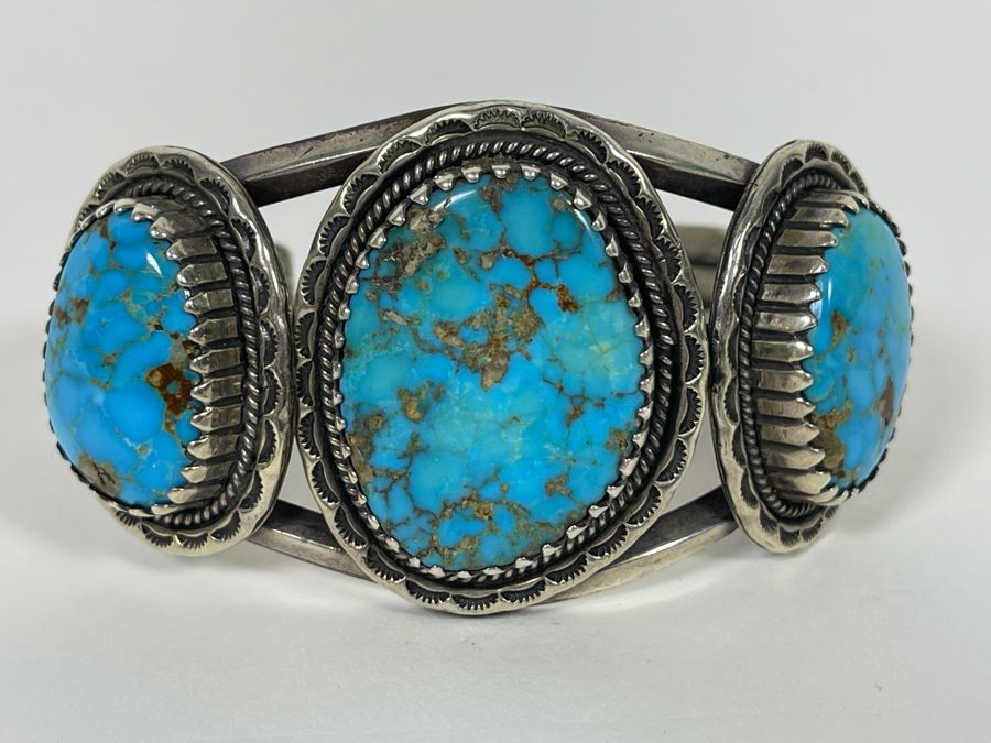 Vintage Redwater Native American Navajo Sterling Silver Turquoise Cuff Bracelet Window Rock AZ 2.5W 78.3g [Photo 2]