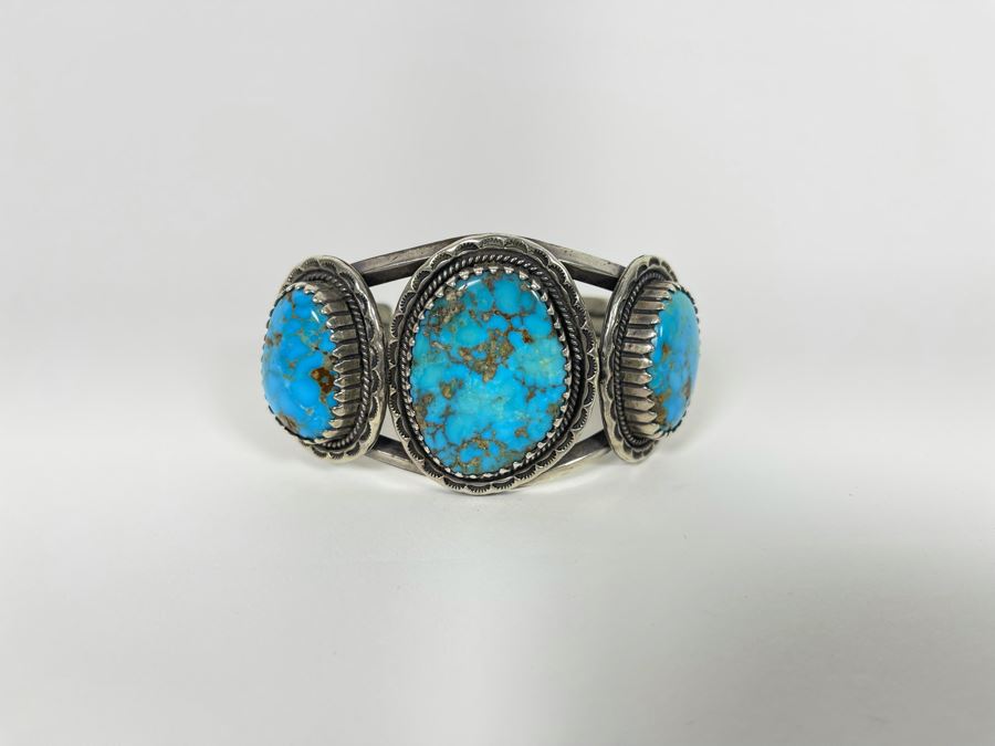 Vintage Redwater Native American Navajo Sterling Silver Turquoise Cuff Bracelet Window Rock AZ 2.5W 78.3g [Photo 6]