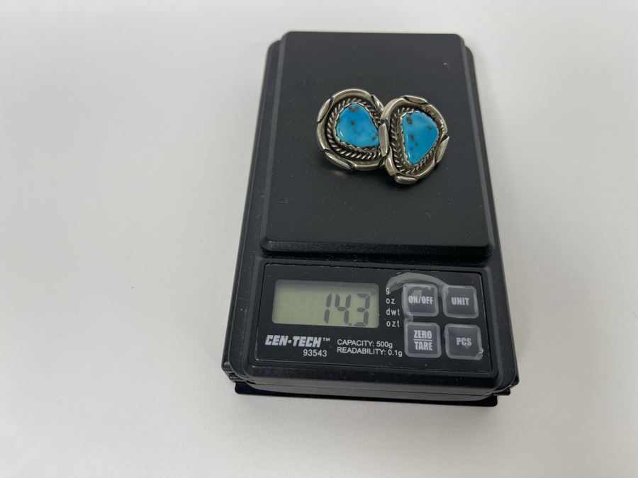 Vintage Native American Sterling Silver Turquoise Earrings 14.3g [Photo 5]