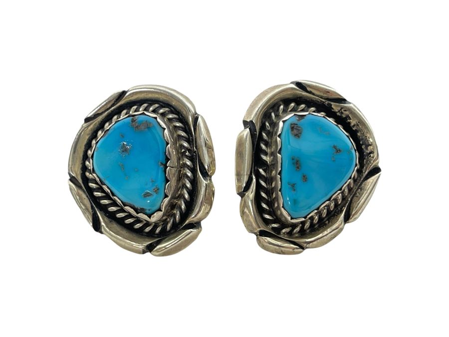 Vintage Native American Sterling Silver Turquoise Earrings 14.3g [Photo 1]
