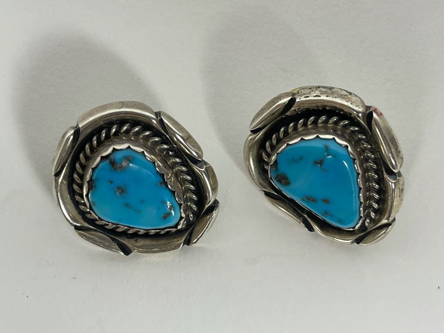 Vintage Native American Sterling Silver Turquoise Earrings 14.3g [Photo 4]