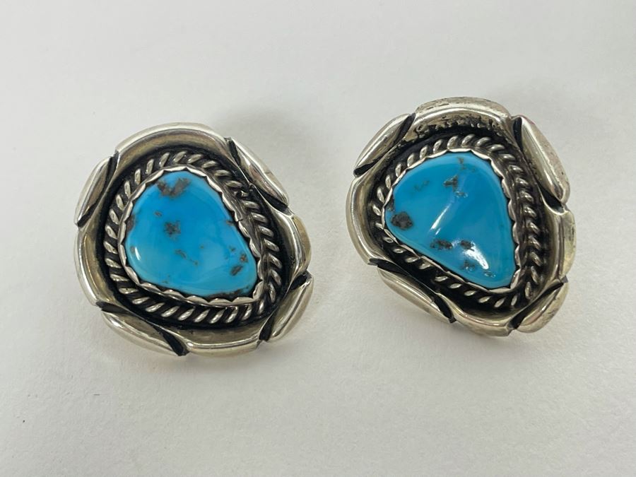 Vintage Native American Sterling Silver Turquoise Earrings 14.3g [Photo 3]