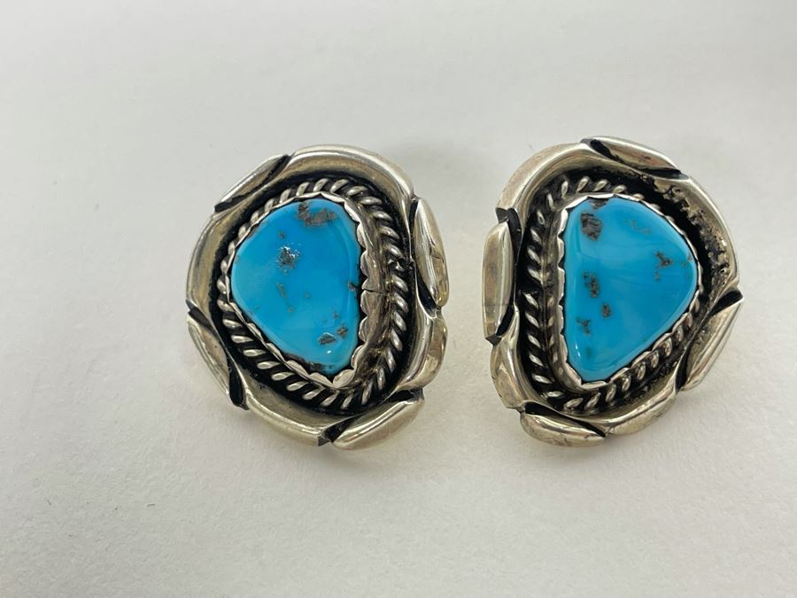 Vintage Native American Sterling Silver Turquoise Earrings 14.3g [Photo 2]