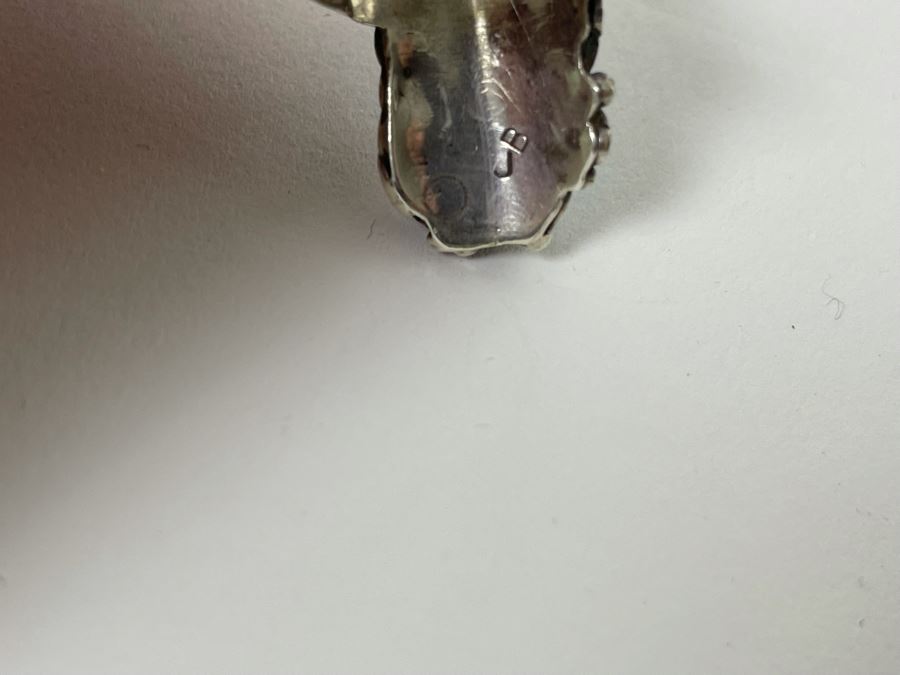 Vintage Native American Sterling Silver Turquoise Ring Signed JB Jerome Begay? Size 8.25  [Photo 11]