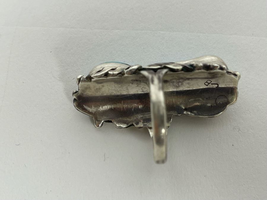 Vintage Native American Sterling Silver Turquoise Ring Signed JB Jerome Begay? Size 8.25  [Photo 9]