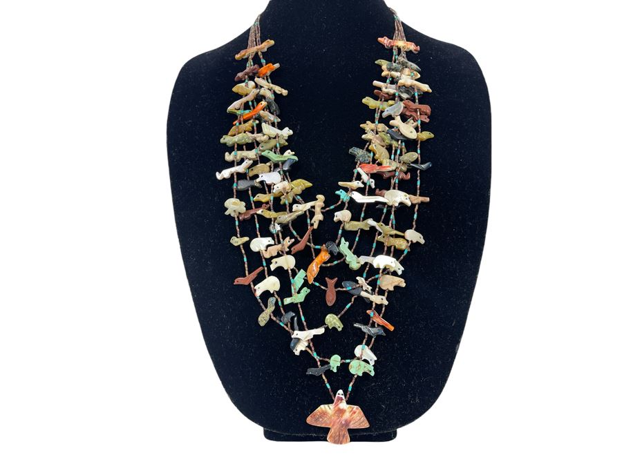 Carved Fetish 7-Strand Native American 36' Necklace