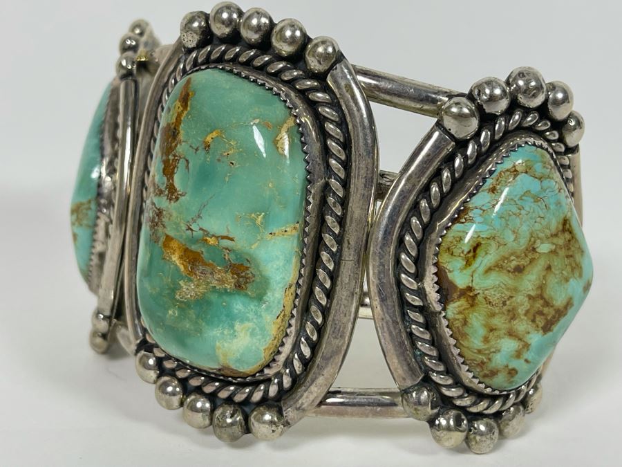 Stunning M Weahkee Sterling Silver Turquoise Cuff Bracelet Navajo 2.5W 132.3g [Photo 6]